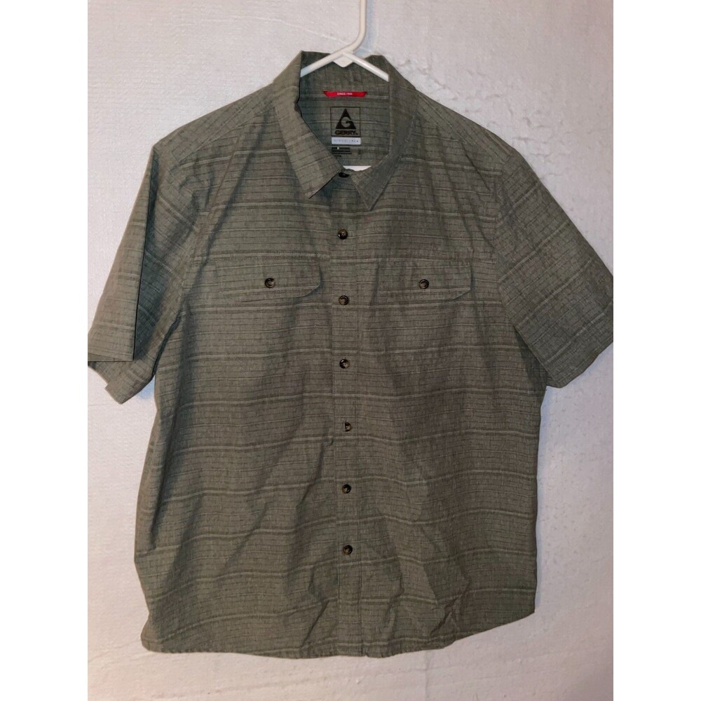Gerry Men's Short Sleeve Woven Camp Shirt GRAY sz L Quick Dry Tech UV protection